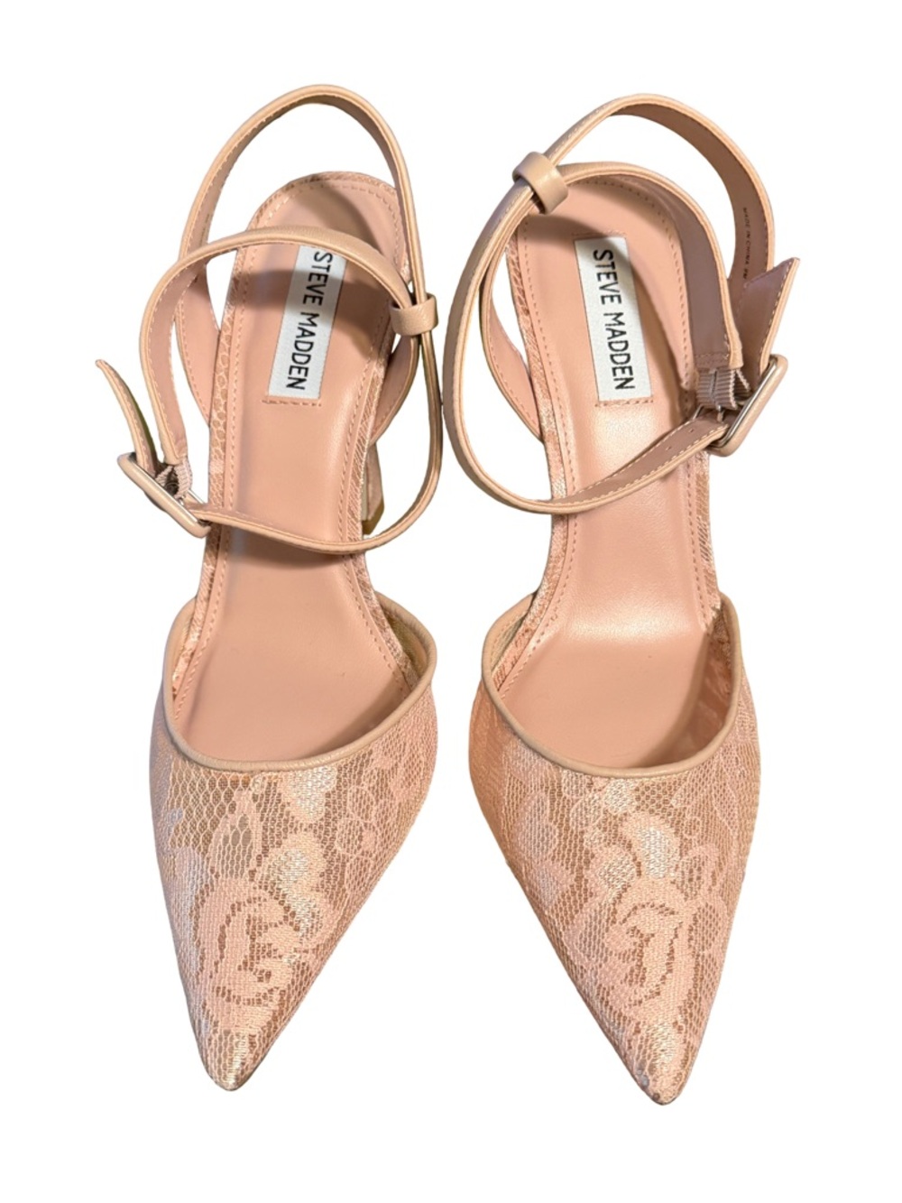 Steve Madden Sarantos Pretty Blush Lace Pointed-Toe Ankle-Strap Heels (SH331) - Picture 2 of 13